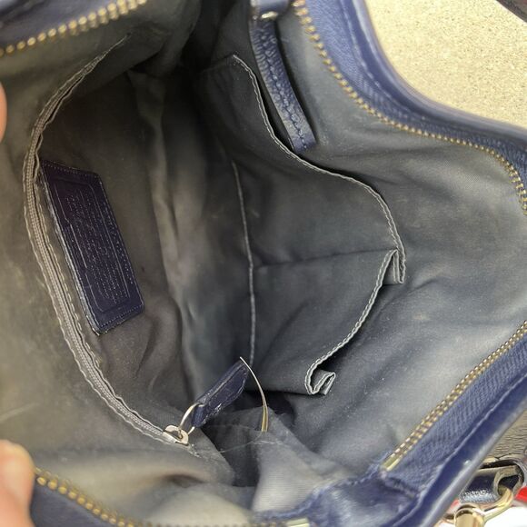 COACH Classic Signature Monogram 19820 Navy Silver Signature Chain Handbag Purse - Picture 7 of 10